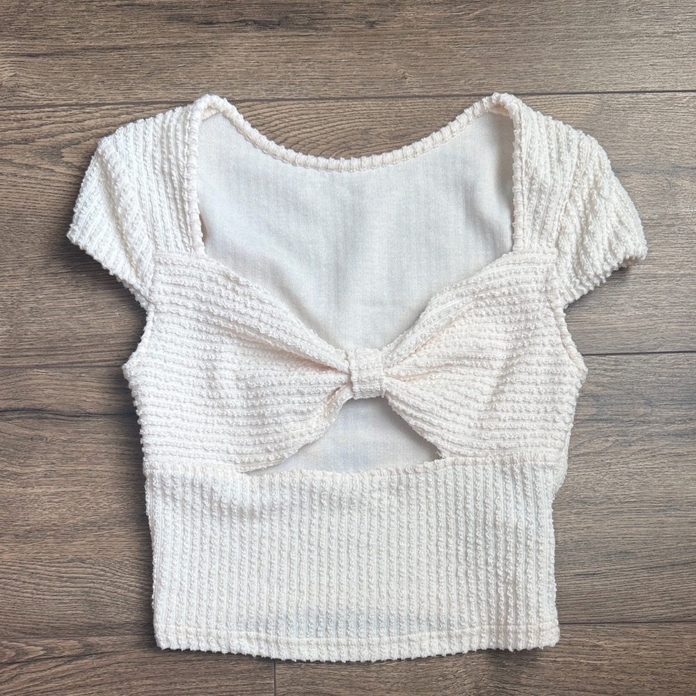 Cream Textured Bow Top